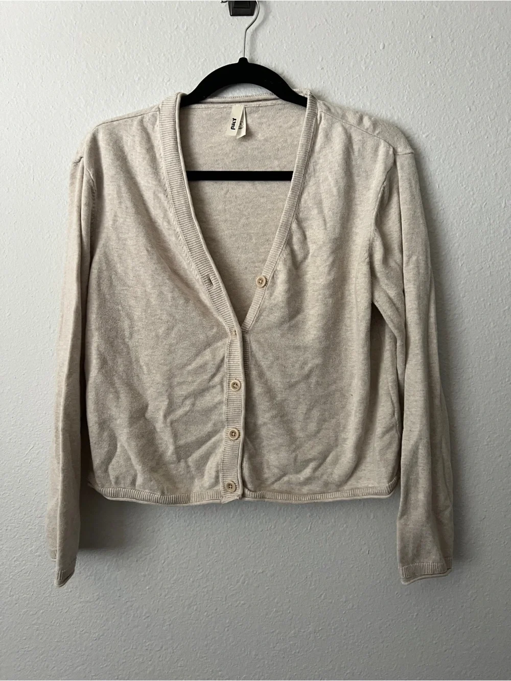 Pact Cardigan Sweater Womens Medium Tan Organic Cotton Minimal Indie Earthy